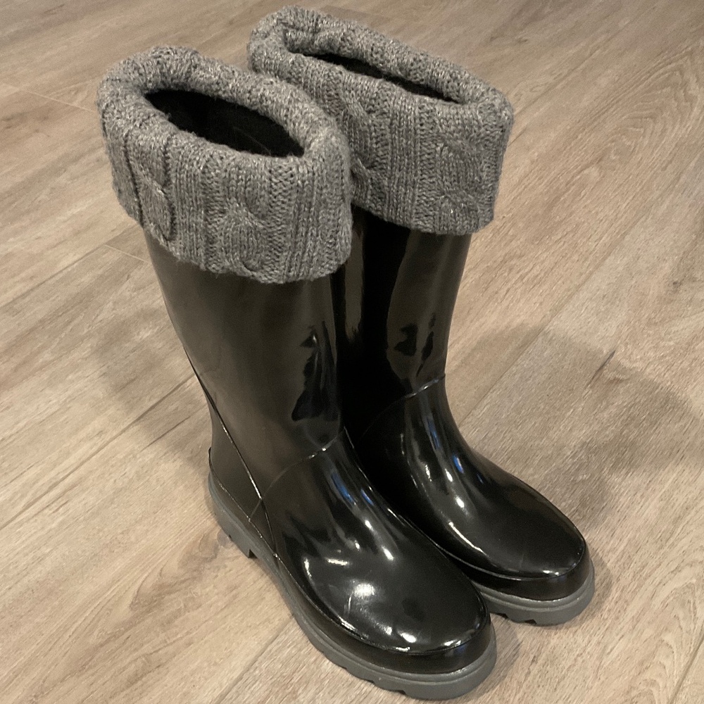 SPORTO nova Sweater Rainboots Black &Gray Waterproof Size 7 NWOT